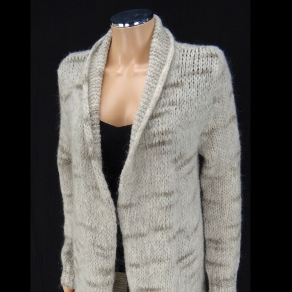 PAOLA MANFREDI ITALY Cardigan Sweater Taupe Gray Mohair Wool Blend Knit M - Picture 5 of 6